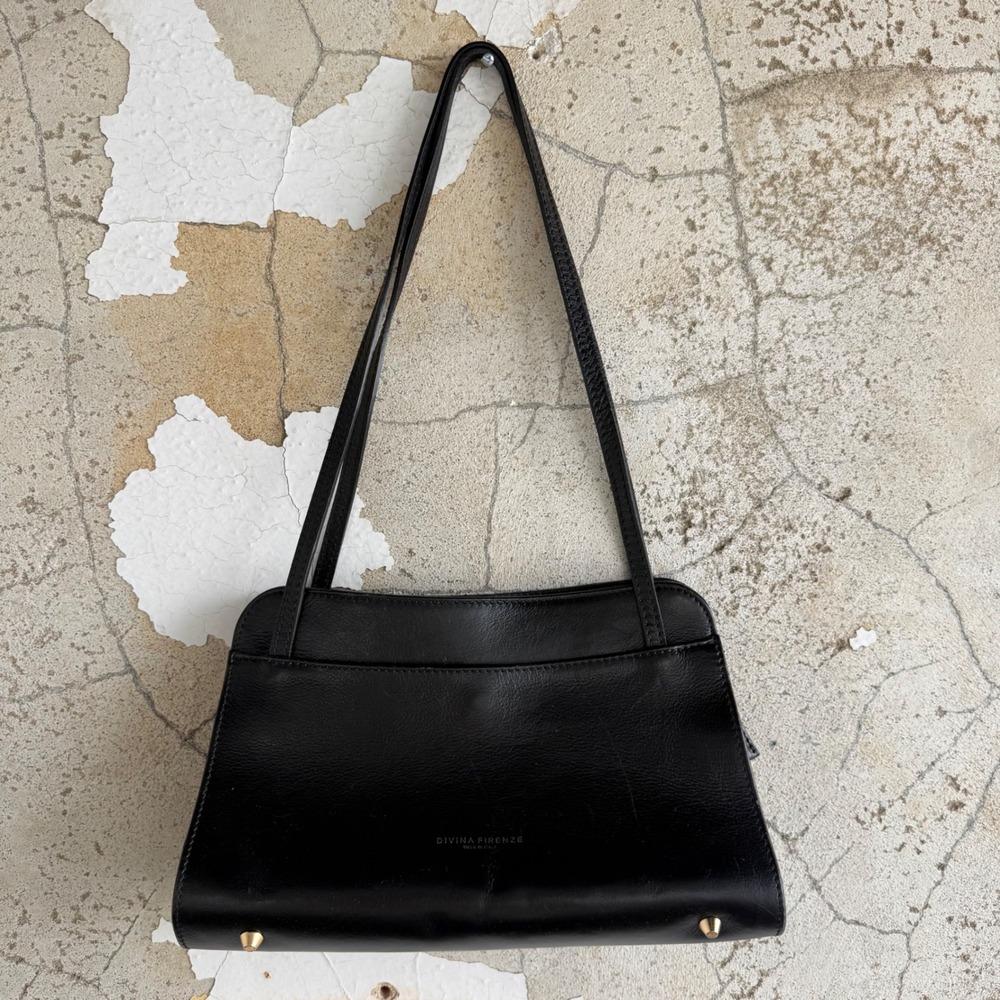 Vintage Divina Firenze Shoulder Bag Italian Black Leather Baguette Purse 90s Vtg